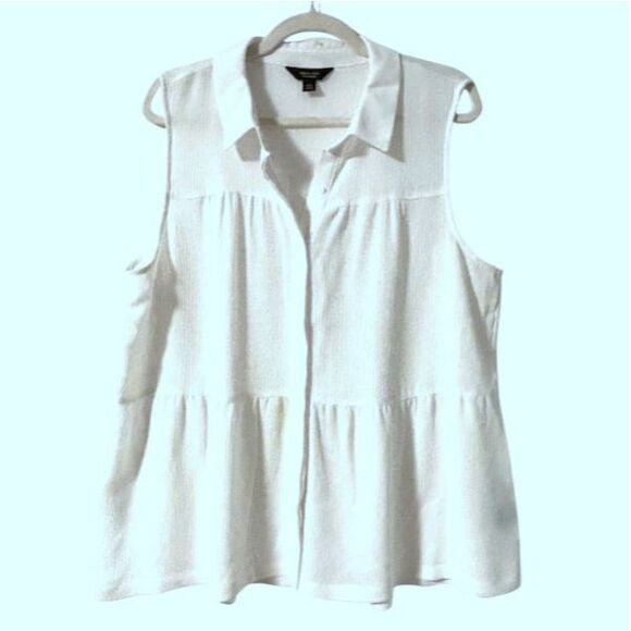 Simply Vera Vera Wang XXL white sleeveless collar hidden button front tiered blo - Picture 1 of 8